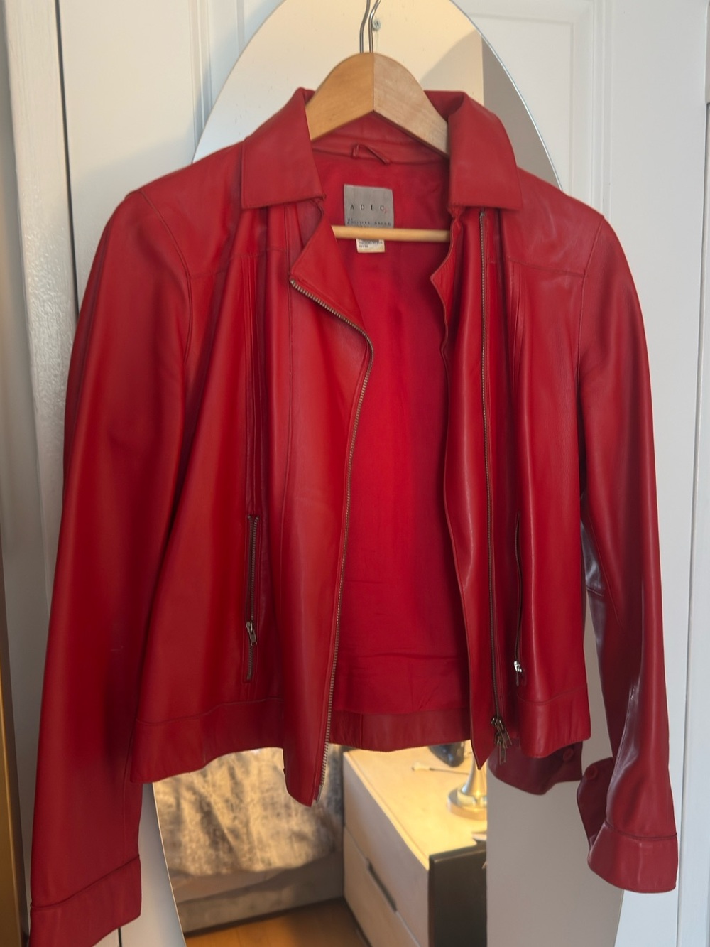 Philippe Adec Red Leather Zip-Front Jacket Size 4